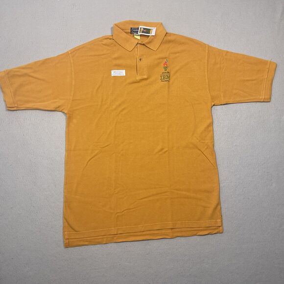 Vintage Atlanta 1996 Polo Shirt Men LARGE Yellow IBM Pique Made in USA NWT‎ NOS - Picture 1 of 11
